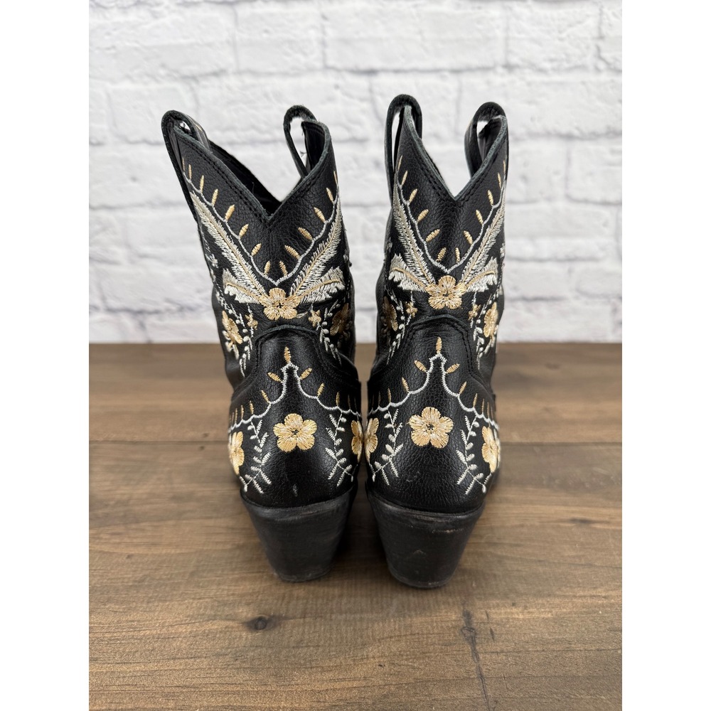 Dingo Primrose Women's 7 Black Leather Floral Embroidered Western Booties - Picture 5 of 13